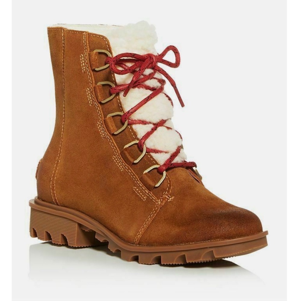SOREL Women Tan Suede Fur Lined Red Lace-Up Phoenix Waterproof Winter Boots | 6